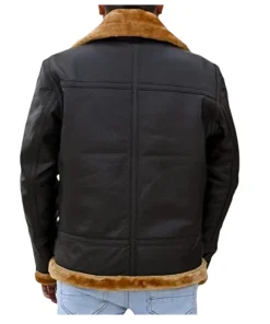 Men Black Premium Shearling Fur Leather Jacket
