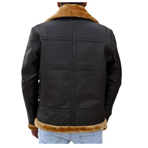 Men Black Premium Shearling Fur Leather Jacket