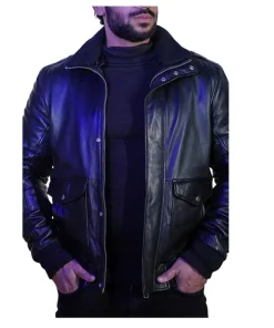 Men Bomber Black Leather Jacket