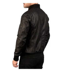 Men Bomia Ma-1 Distressed Black Leather Bomber Jacket