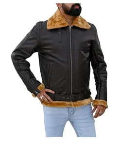 Men Brown Premium Shearling Fur Leather Jacket