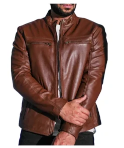 Men Brown Stylish Biker Leather Jacket