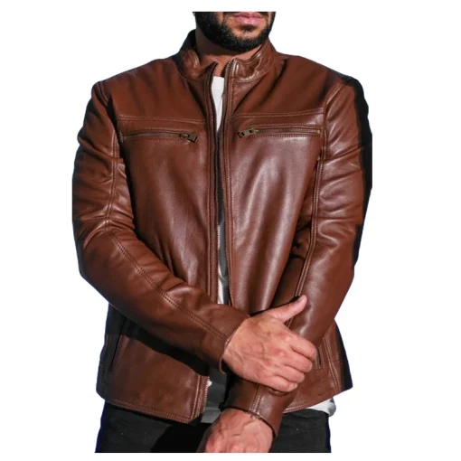 Men Brown Stylish Biker Leather Jacket