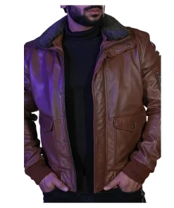 Men Causal Brown Leather Jacket