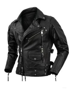 Men Cowhide Leather Motorcycle Jacket