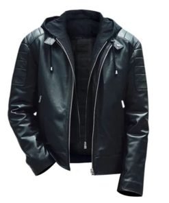 Men’s Leather Moto Hooded Jacket