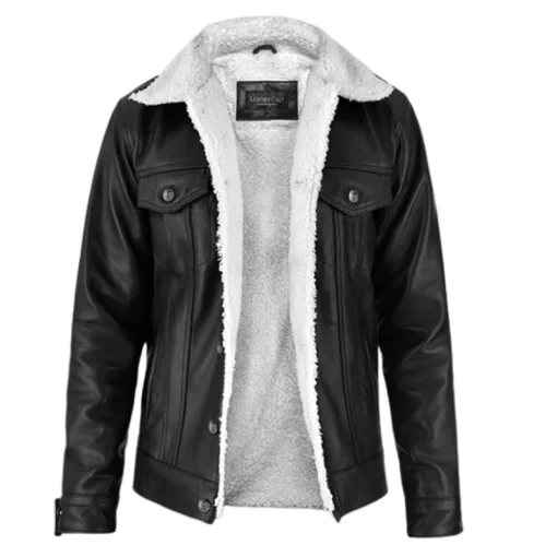 Men Leather Sherpa Jacket