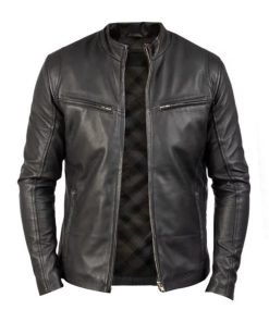 Men Ionic Quilted Leather Biker Jacket