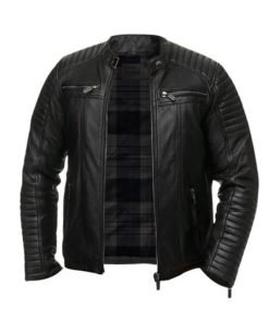 Men Quilted Biker Black Jacket