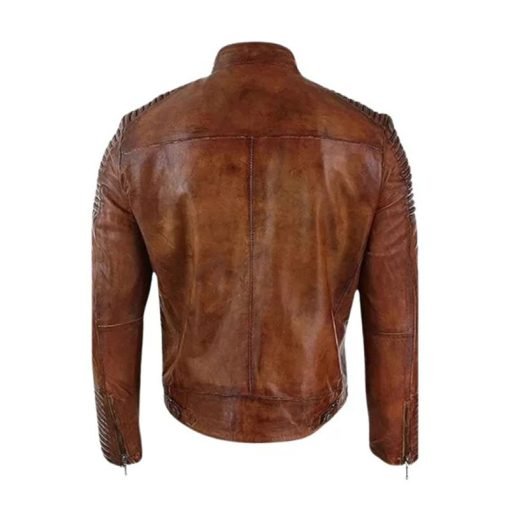 Men Quilted Distressed Brown Jacket