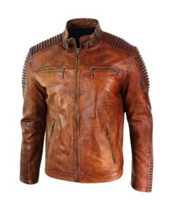 Men Quilted Distressed Brown Jacket