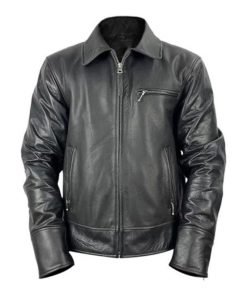 Men Black Leather Harrington Jacket