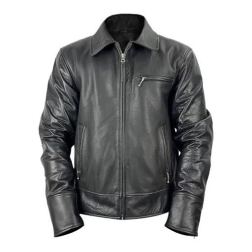 Men Black Leather Harrington Jacket