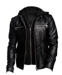 Men Black Detachable Hooded Jacket