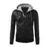 Mens Black Leather Hooded Jacket