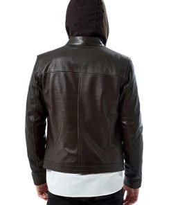 Men’s Real Brown Leather Hooded Jacket