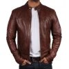 Mens-Brown-Cafe-Racer-Sheepskin-Leather-Jacket
