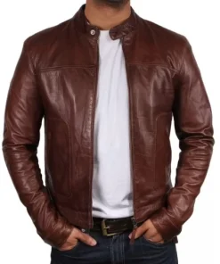 Mens-Brown-Cafe-Racer-Sheepskin-Leather-Jacket