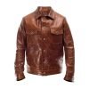 Men Brown Leather Trucker Jacket