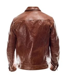 Men Brown Leather Trucker Jacket