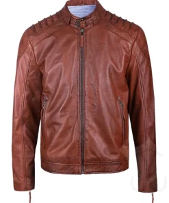 Mens-Brown-Real-Leather-Padded-Biker-Jacket