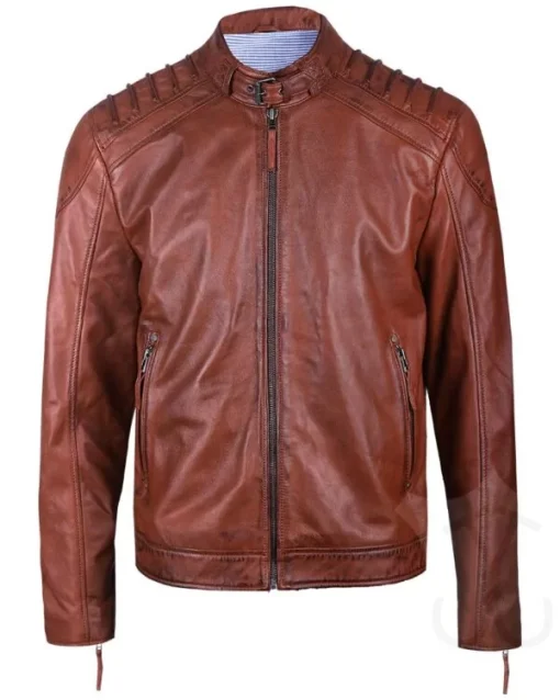 Mens-Brown-Real-Leather-Padded-Biker-Jacket