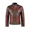 Mens Cafe Racer Distressed Red Jacket