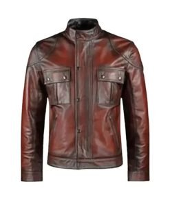 Mens Cafe Racer Distressed Red Jacket