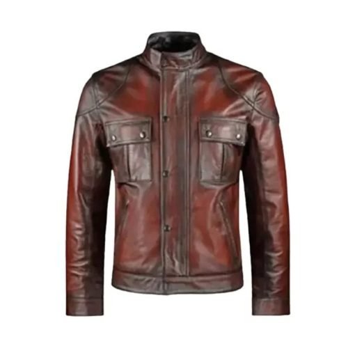 Mens Cafe Racer Distressed Red Jacket