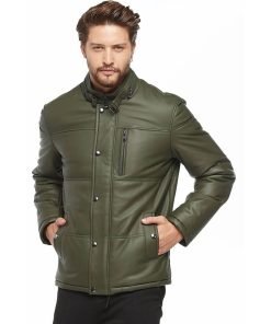 Men’s Real Green Leather Inflatable Jacket