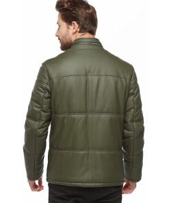Men’s Real Green Leather Inflatable Jacket