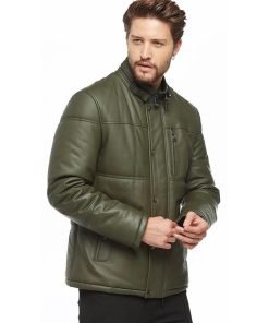 Men’s Real Green Leather Inflatable Jacket