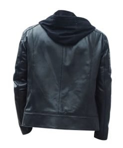 Men Leather Moto Hooded Jacket