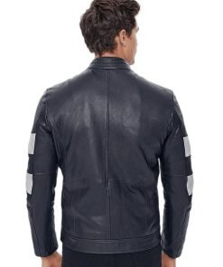 Men’s Real Black Leather Belted Collar Jacket