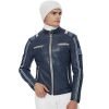 Men’s Real Navy Blue Leather Cafe Racer Jacket