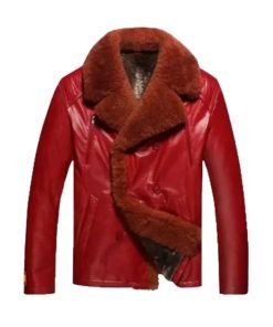 Mens Shearling Red Leather Jacket