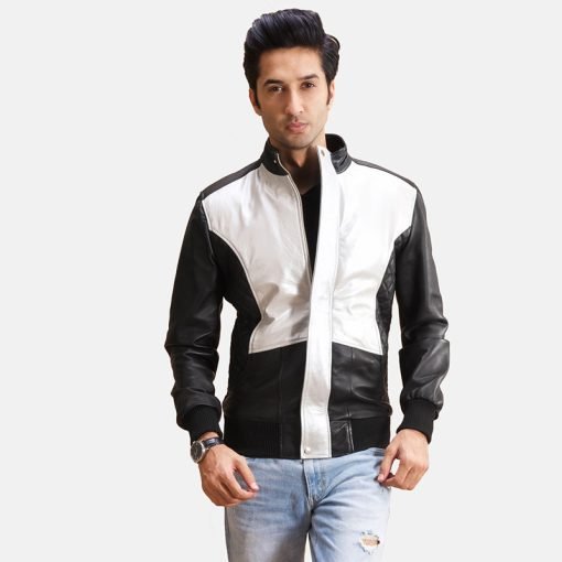 Spade Silver Black Leather Bomber Jacket