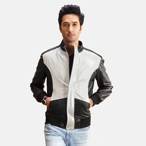 Spade Silver Black Leather Bomber Jacket