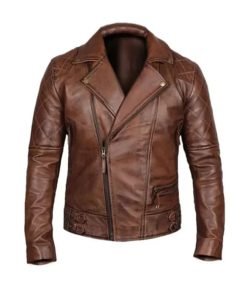 Men’s Vintage Quilted Brown Biker Jacket