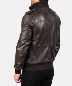 Agent Shadow Brown Leather Bomber Jacket