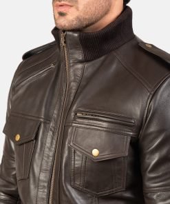 Agent Shadow Brown Leather Bomber Jacket