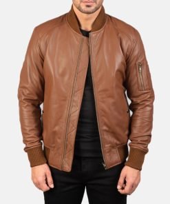 Bomia Ma-1 Brown Leather Bomber Jacket