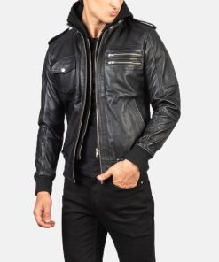 Bravado Hooded Leather Bomber Jacket