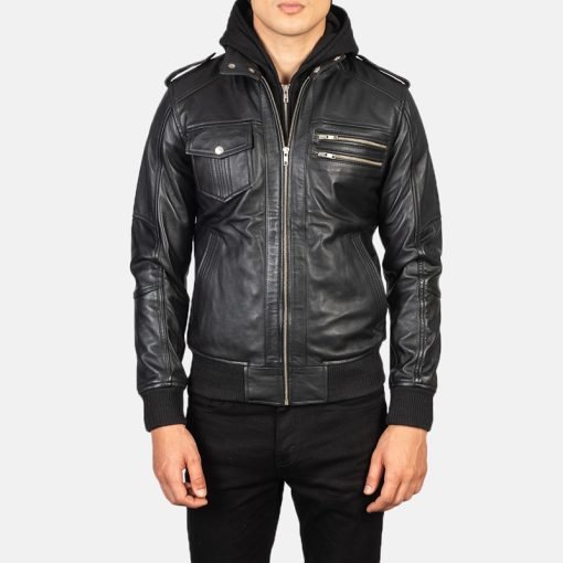 Bravado Hooded Leather Bomber Jacket