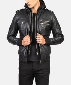 Bravado Hooded Leather Bomber Jacket