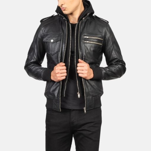 Bravado Hooded Leather Bomber Jacket