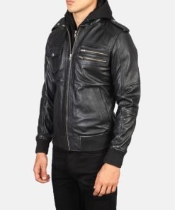 Bravado Hooded Leather Bomber Jacket