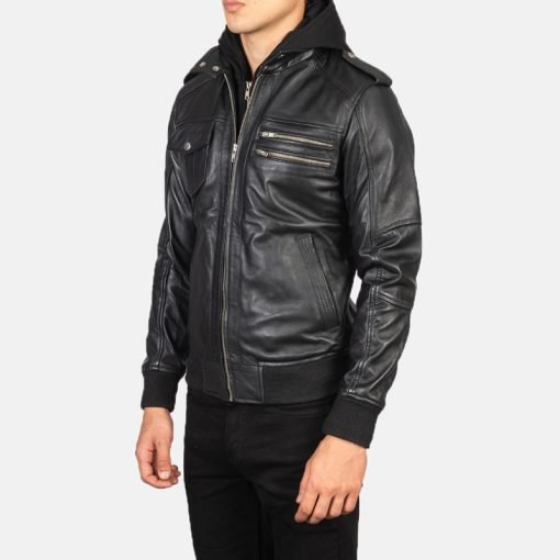 Bravado Hooded Leather Bomber Jacket