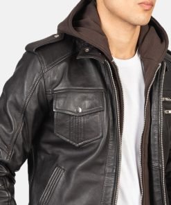 Bravado Hooded Leather Bomber Jacket