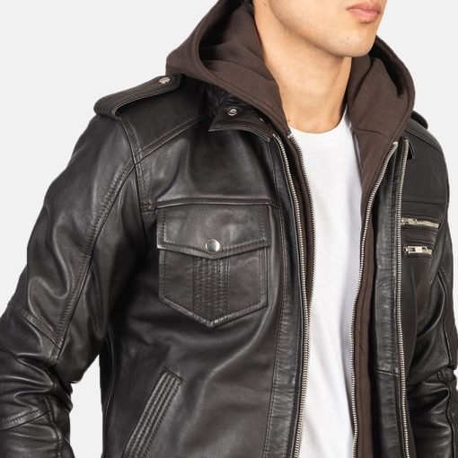 Bravado Hooded Leather Bomber Jacket